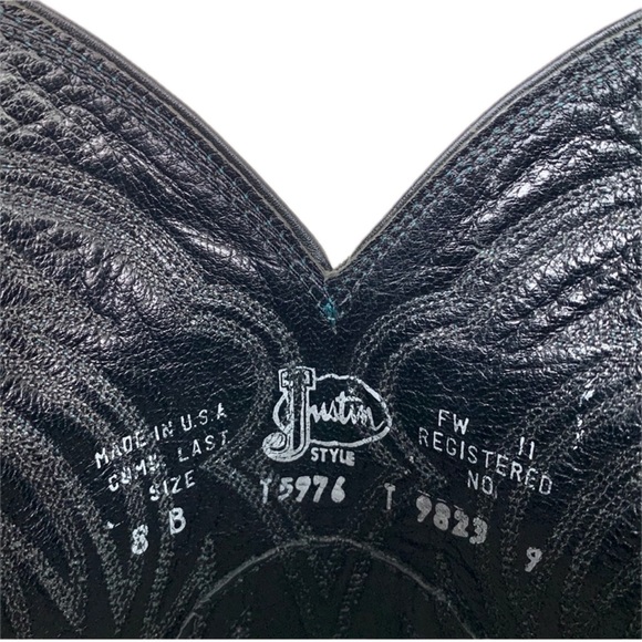 SOLD JUSTIN BOOTS Vintage Turquoise Black Cowboy Boots Cowgirl Western Womens 8 - Picture 5 of 7